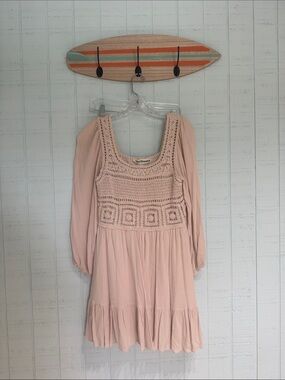 Boho Crochet Yoke Long Sleeve Dress